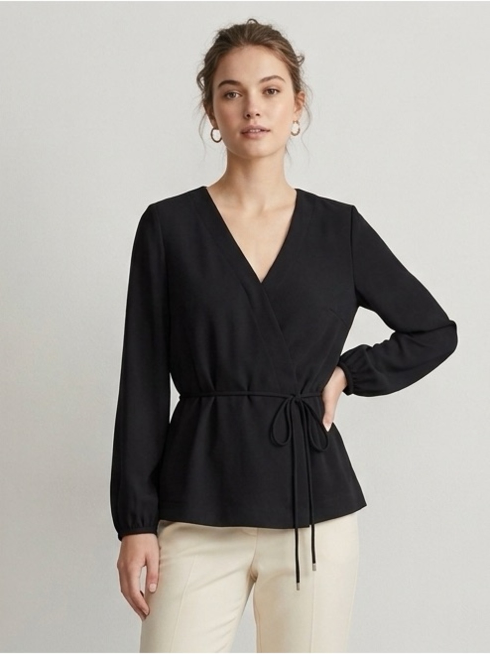 J. Crew Wrap-Style Tie-Waist V-Neck Long Sleeve Blouse (Style Code: H3860)10Tall